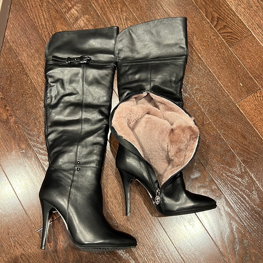 Polivi Italian leather and fur heeled boots euro size 37
